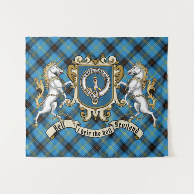 Bell Clan Badge & Unicorns w/Tartan  Tapestry (Front (Horizontal))