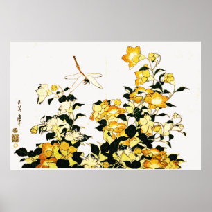 Bell-flower and Dragonfly Poster