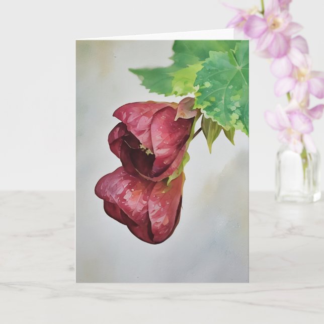 Bell Flowers Burgundy Red Art Note Card (Orchid)