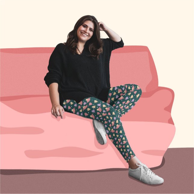 Bell Flowers on dark green background Pattern Leggings (Creator Uploaded)