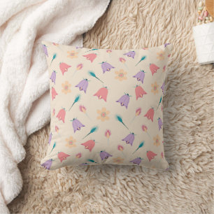 Bell Flowers Pattern on Beige Background Cushion