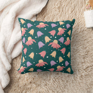 Bell Flowers Pattern on Dark Green Background Cushion