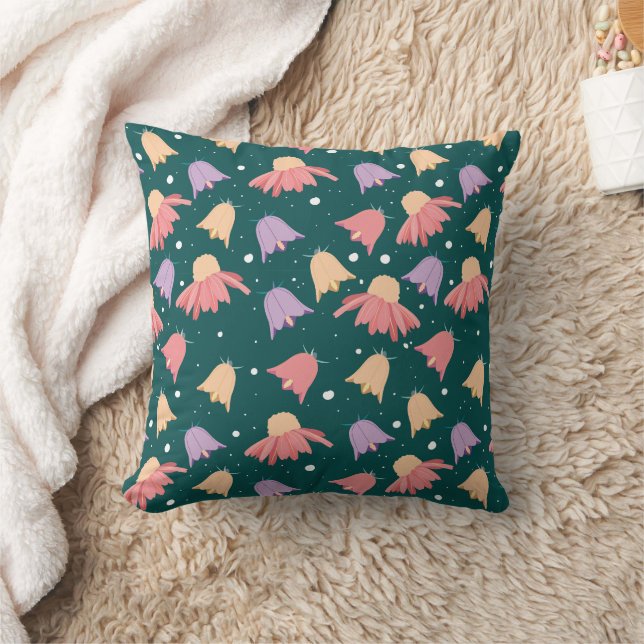 Bell Flowers Pattern on Dark Green Background Cushion (Blanket)