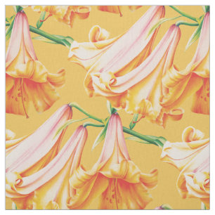Bell Lily orange yellow watercolor art fabric