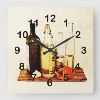 Bell pepper, garlic and cooking oils square wall clock
