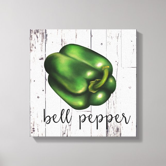 BELL PEPPER White Wood Rustic Farmhouse Kitchen Canvas Print (Front)