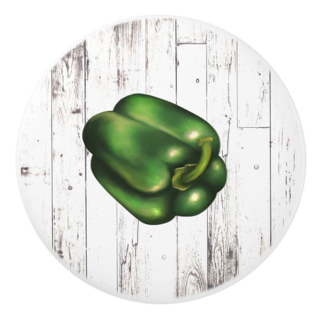 Bell Pepper White Wood Rustic Farmhouse Kitchen Ceramic Knob (Front)