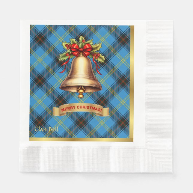 Bell Personalised Tartan Christmas Napkin (Front)