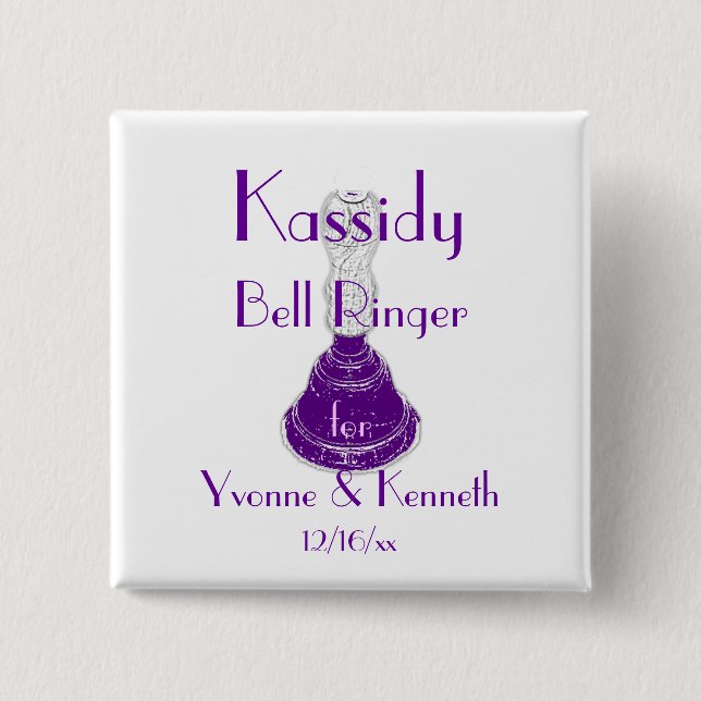 "Bell Ringer" w/ Names and Wedding Date 15 Cm Square Badge (Front)