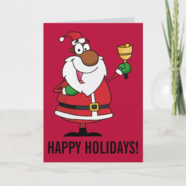 Bell Ringing Black Santa Claus Holiday Card (Front)