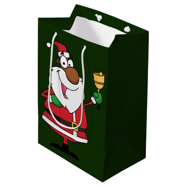 Bell Ringing Black Santa Claus Medium Gift Bag (Front Angled)