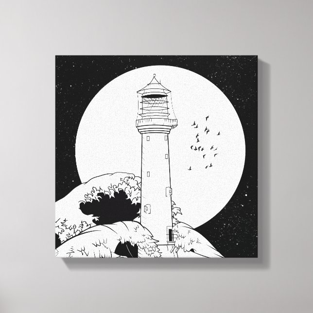 Bell Rock lighthouse black and white Canvas Print (Front)