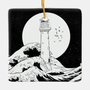 Bell Rock lighthouse black and white Ceramic Ornament