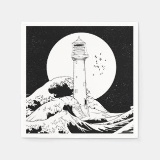 Bell Rock lighthouse black and white Napkin
