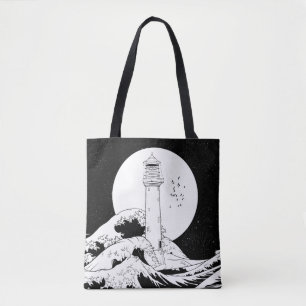Bell Rock lighthouse black and white Tote Bag