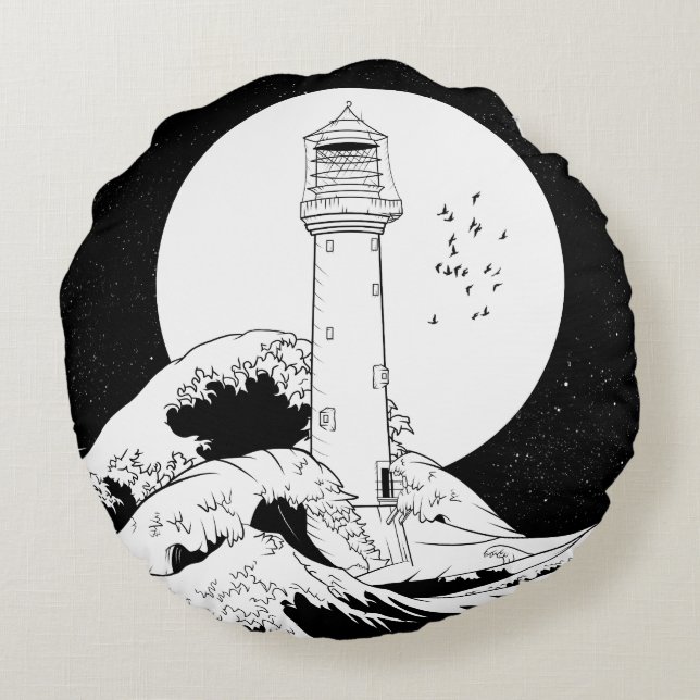 Bell Rock lighthouse Round Cushion (Back)