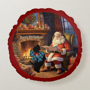 Bell Scottie Dog & Santa Personalised Xmas Round Cushion