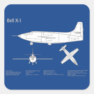 Bell X-1 - Aeroplane Blueprint Plans ABD Square Sticker