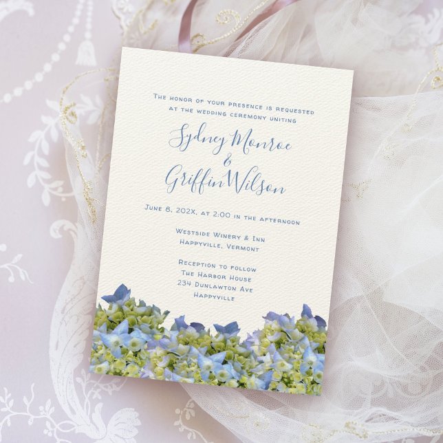 Bella Blue Hydrangea Border Wedding Invitation (Creator Uploaded)