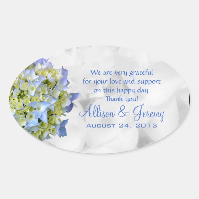 Bella Blue Wedding Hydrangea Oval Favour Labels (Front)