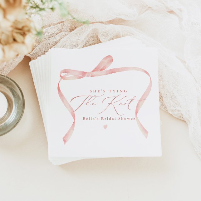 BELLA Blush Bow She's Tying the Knot Bridal Shower Napkin (Creator Uploaded)