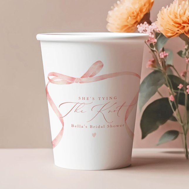 BELLA Blush Bow She's Tying the Knot Bridal Shower Paper Cups (Creator Uploaded)