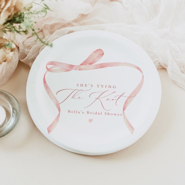 BELLA Blush Bow She's Tying the Knot Bridal Shower Paper Plate (Creator Uploaded)