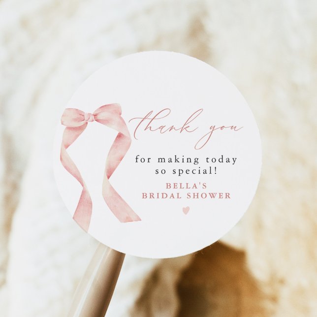 BELLA Blush Bow She's Tying the Knot Thank You Classic Round Sticker (Creator Uploaded)