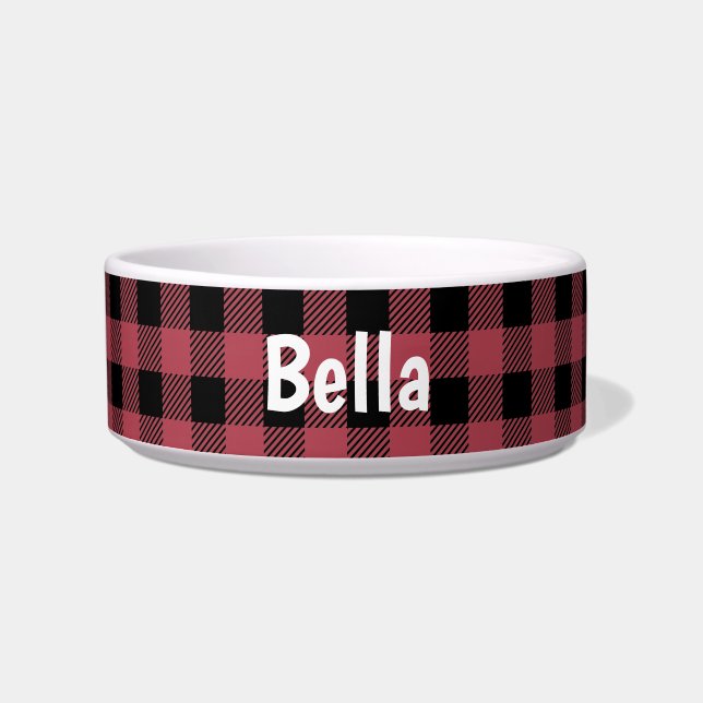 Bella Buffalo Plaid Pet Feeding Bowl (Front)