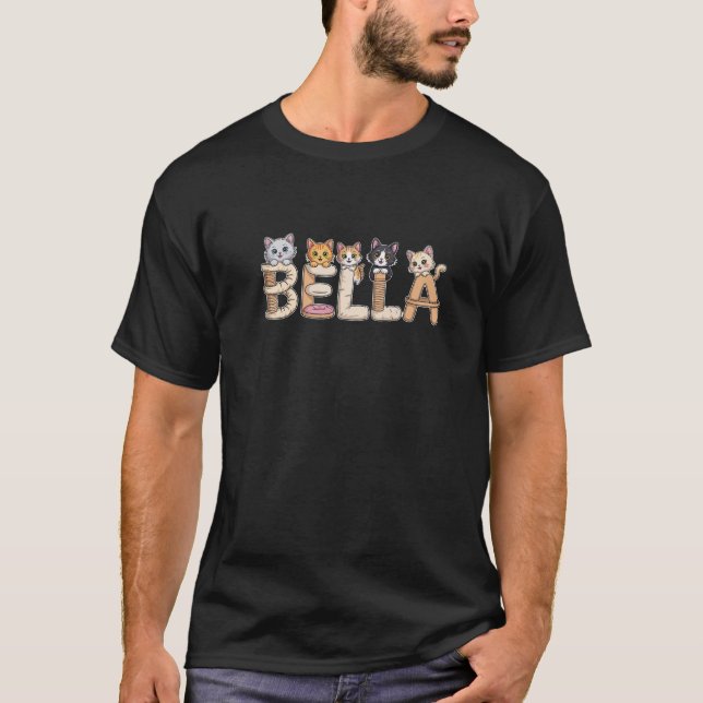Bella Cat Trees Personalized Cute Name Word Art Pr T-Shirt (Front)
