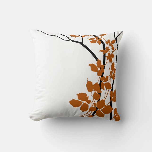 Bella Cherry Blossoms | cinnamon rust white black Cushion (Front)