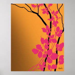 Bella Cherry Blossoms   tangerine orange fuchsia Poster