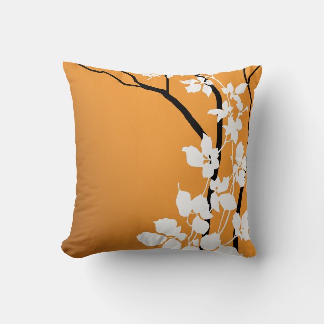 Bella Cherry Blossoms | tangerine orange white Cushion (Front)