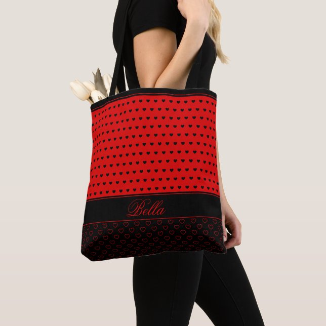 Bella - Custom Name Template Stylish Red And Black Tote Bag (Close Up)