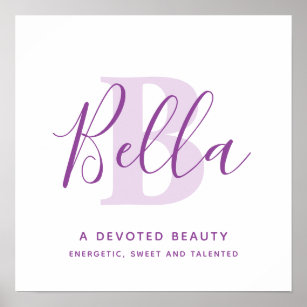 Bella name meaning shades of purple text custom poster