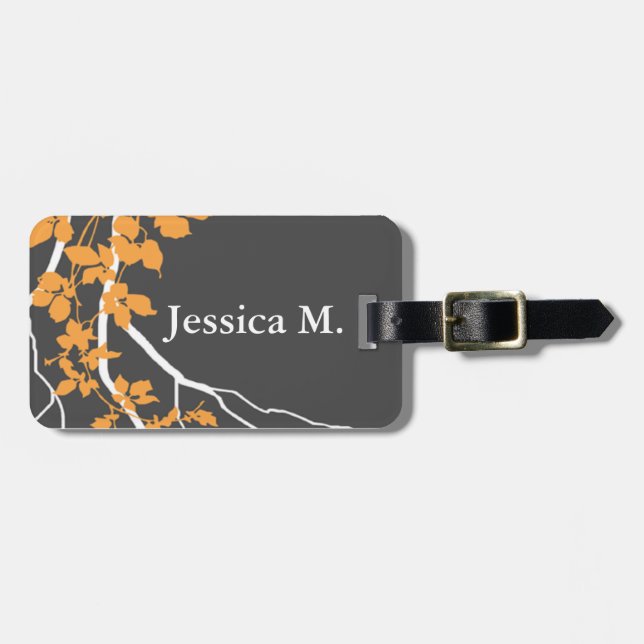 Bella Swirling Vines Blossom charcoal tangerine Luggage Tag (Front Horizontal)