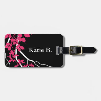 Bella Swirling Vines Cherry Blossom black fuchsia Luggage Tag