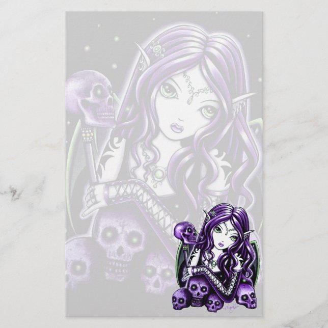 "Belladonna" Gothic Purple Skull Faerie Stationery (Front)