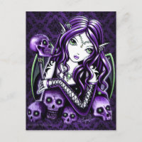 "Belladonna" Gothic Purple Skull Fairy Postcard