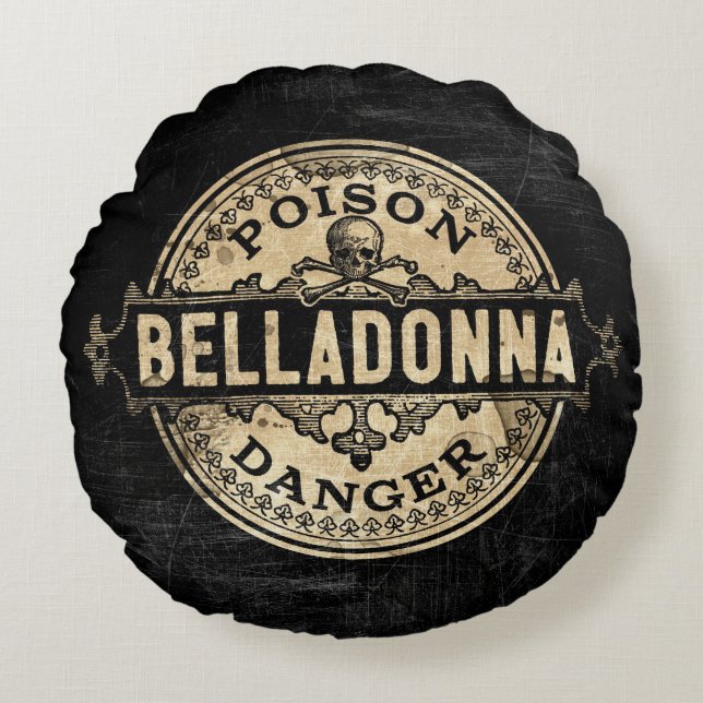 Belladonna Vintage Style Poison Label Round Cushion (Front)