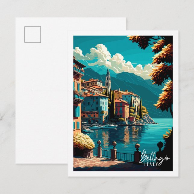 Bellagio Italy vintage travel illustration Postcard (Front/Back)