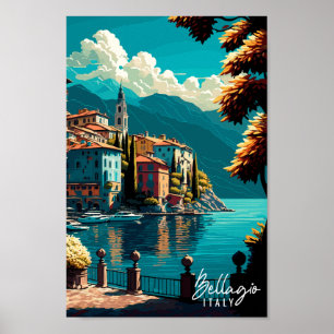 Bellagio Italy vintage travel illustration Poster