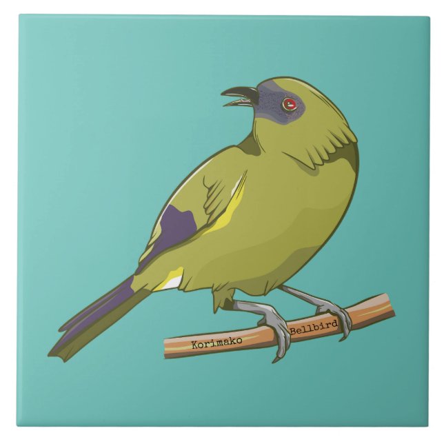 Bellbird Korimako NZ bird Tile (Front)