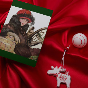 Belle, a vintage lady Christmas shopping Holiday Card