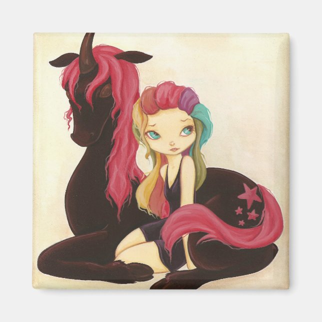 Belle and Night - fantasy rainbow goth unicorn Magnet (Front)