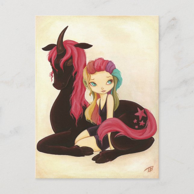 Belle and Night - fantasy rainbow goth unicorn Postcard (Front)