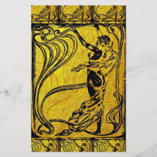 Belle Epoque,Art Nouveau,vintage,gold,black,female Stationery