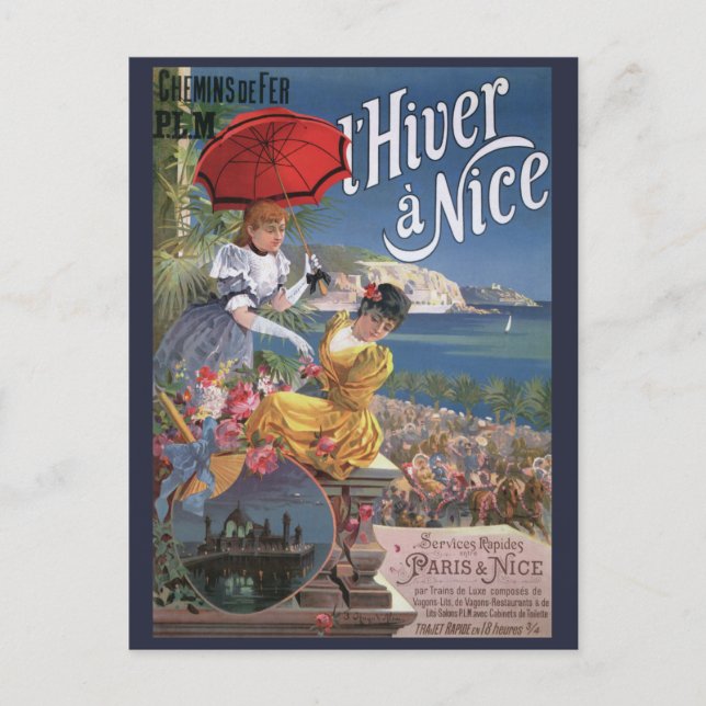 Belle Epoque Nice Winter travel Poster Postcard (Front)