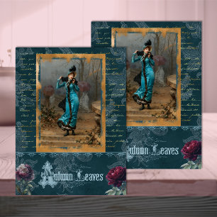 Belle Époque Woman in Teal Decoupage Tissue Paper