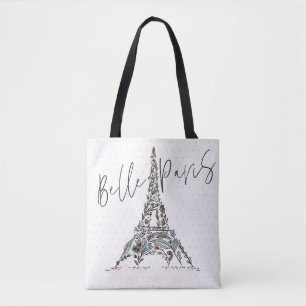 Belle Paris   Floral Flowers Paris Eiffel Tower Tote Bag
